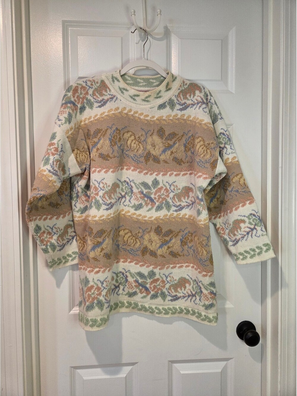 Vintage Lindsey Blake Floral Patterned Knit Pullover Sweater Large